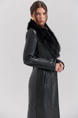Marcel Black Faux Fur Trimmed Vegan Leather Coat