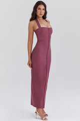 Mia Mulberry Twill Halter Maxi Dress