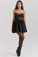 Jadore Black Lace and Satin Strapless Mini Dress