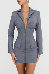 Mistress Rocks Dove Grey Corset Blazer Mini Dress - SALE