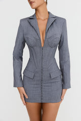 Mistress Rocks Dove Grey Corset Blazer Mini Dress - SALE