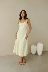 Kaiya Jacquard Satin Midi Dress Yellow