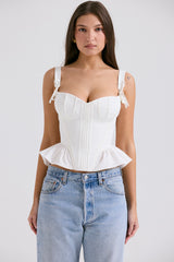 Gigou White Peplum Cotton Corset