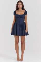 Nala French Navy Gathered Mini Dress