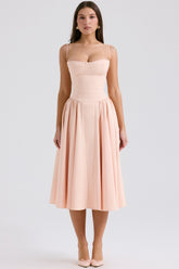 Samaria Peach Parfait Twill Corset Midi Dress