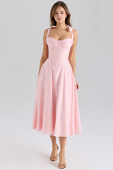 Leia Pink Chiffon Tie Strap Midi Dress