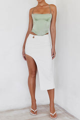 SublimeMistress Rocks Beige Thigh Split Midi Skirt - SALE