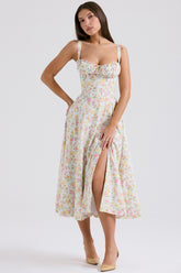 Carmen Pale Blue Meadow Print Cotton Bustier Sundress