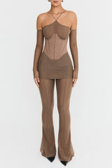 Mistress Rocks Dusty Brown Flared Trousers - SALE