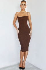 JardinMistress Rocks Chocolate Shirred Midi Dress - SALE