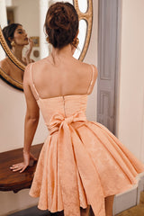 Rosalinda Peach Jacquard Mini Bow Gown