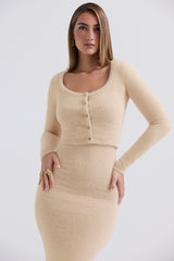 Gene Beige Soft Fluffy Knit Cardigan - SALE