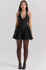 Valentia Black Halter Mini Dress