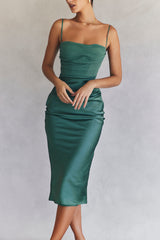Teia Forest Draped Corset Midi Dress
