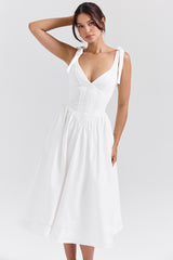 Hattie White Pin Tuck Cotton Midi Sundress