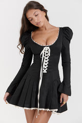 Larisa Black & Cream Pleated Mini Dress