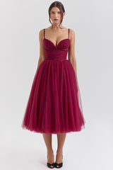 Countess Cabernet Tulle Midi Dress - SALE