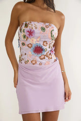 Ulyssia Strapless Floral Embellished Mini Dress Purple