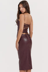 Jalena Mulberry Vegan Leather Lace Back Dress