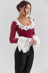 Jacinda Cabernet Velvet Lace Trimmed Corset Top - SALE