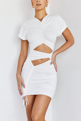 ExhaleMistress Rocks White Cotton Gathered Cutout Mini Dress - SALE