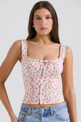 Chicca White Rosebud Print Top