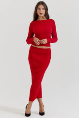 Lourdes Scarlet Cashmere Blend Maxi Skirt - SALE