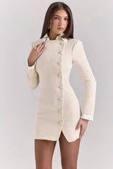 Leoni Cream Boucle Tweed Mini Dress