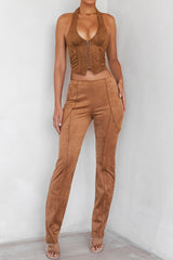 Mistress Rocks Caramel Faux Suede Trousers - SALE