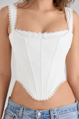 Adina White Stretch Cotton Scallop Trim Corset Top