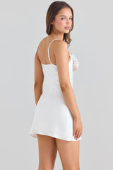 Athenea Ivory Satin Bias Cut Mini Dress