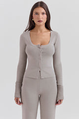 Aspen Grey Cashmere Ribbed Cuff Cardigan