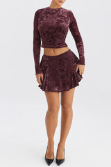 Mistress Rocks Wine Devore Mini Skirt - SALE