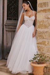 Nathalie White Floral Lace Tulle Bridal Gown