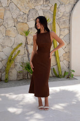 Subtle Sculpt Ribbed Midi Dress Chocolate