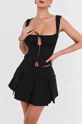 Mistress Rocks Black Pleated Pinstripe Mini Skirt - SALE