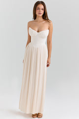 Marcella Ivory Georgette Pleated Maxi Dress