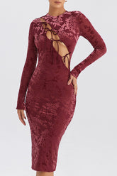 Mistress Rocks Mahogany Devore Midi Dress - SALE