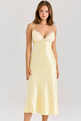 Felicity Butter Yellow Satin Bias Cut Midi Dress