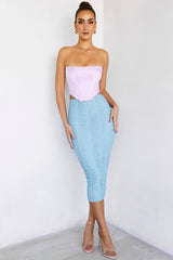 ArtisanMistress Rocks Blue Ruched Midi Skirt - SALE