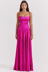 Anabella Fuchsia Lace Up Maxi Dress