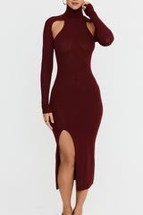 Mistress Rocks Dark Cherry Cutout Midi Dress - SALE