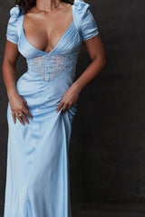 Rafaela Soft Blue Pure Silk & Lace Dress