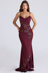 Anastelle Plum Hand Beaded Embellished Satin Maxi Gown - Limited Edition