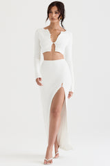 Gioia Ivory Ribbed Knit Button Front Maxi Skirt - SALE