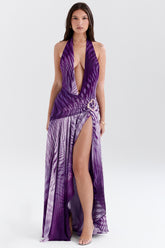 Olessia Orchid Backless Halter Maxi Dress