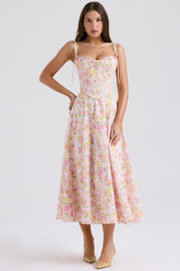 Clarabelle Pink Meadow Print Cotton Midi Sundress