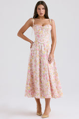 Clarabelle Pink Meadow Print Cotton Midi Sundress