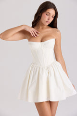 Kristiana Ivory Cotton Strapless Corset Mini Dress