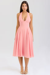 Solada Peach Georgette Halter Sundress